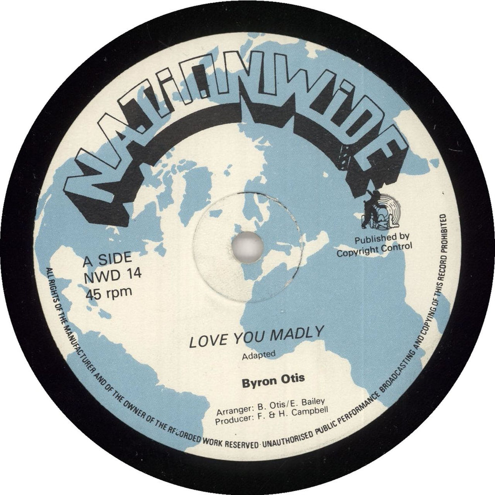 Byron Otis Love You Madly / Ital Serenade UK 12" vinyl single (12 inch record / Maxi-single) NWD14