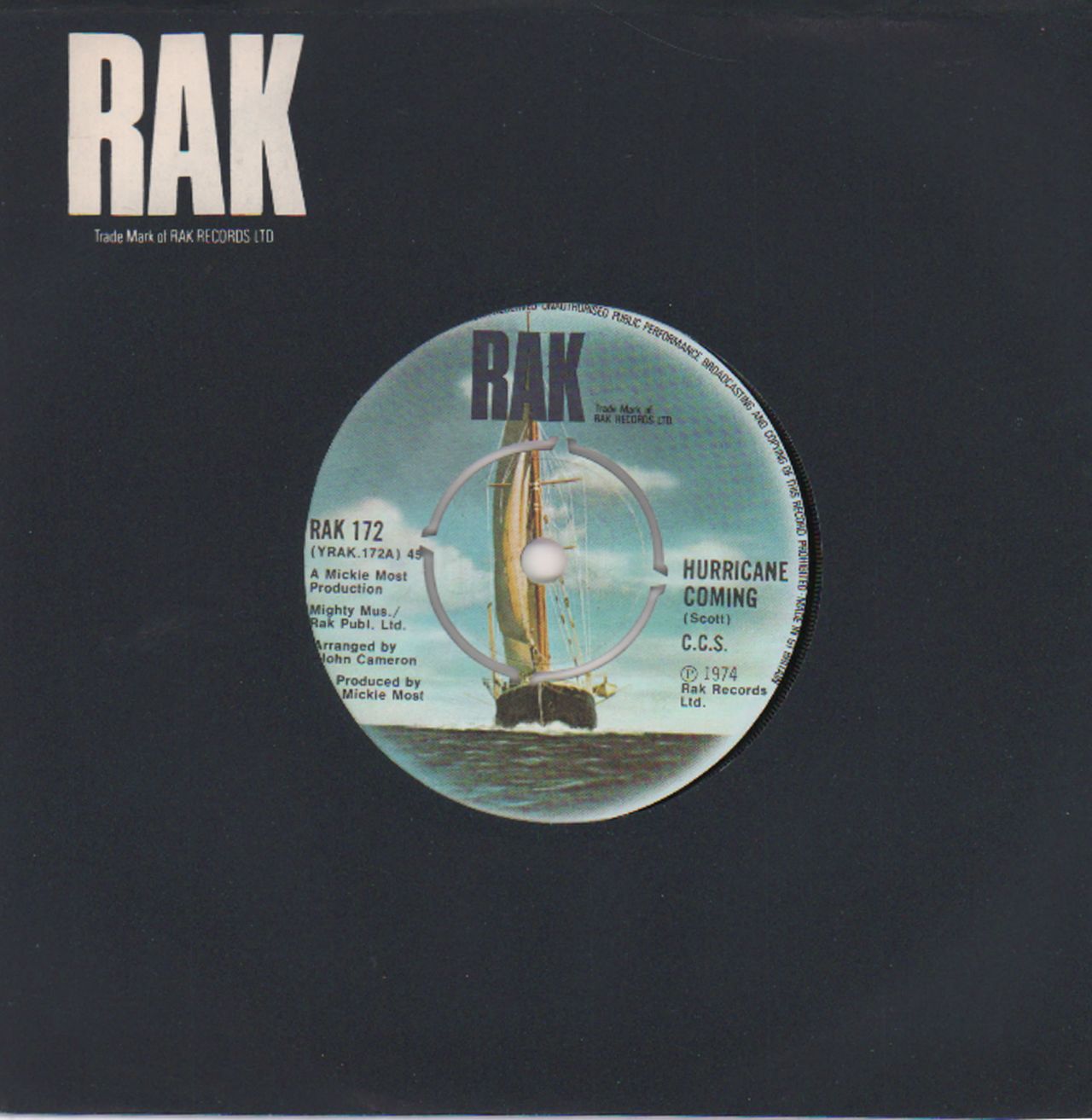 C.C.S. Hurricane Coming UK 7" vinyl single (7 inch record / 45) RAK172