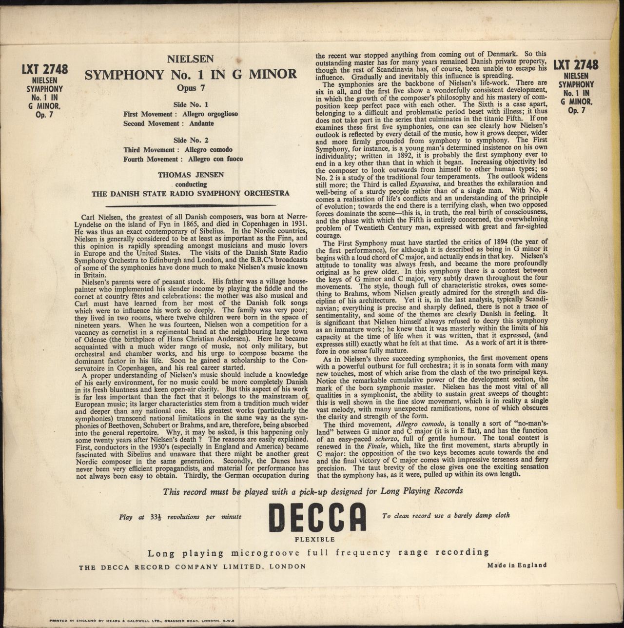 Carl Nielsen Symphony No. 1 in G Minor, Opus 7 UK vinyl LP album (LP record)