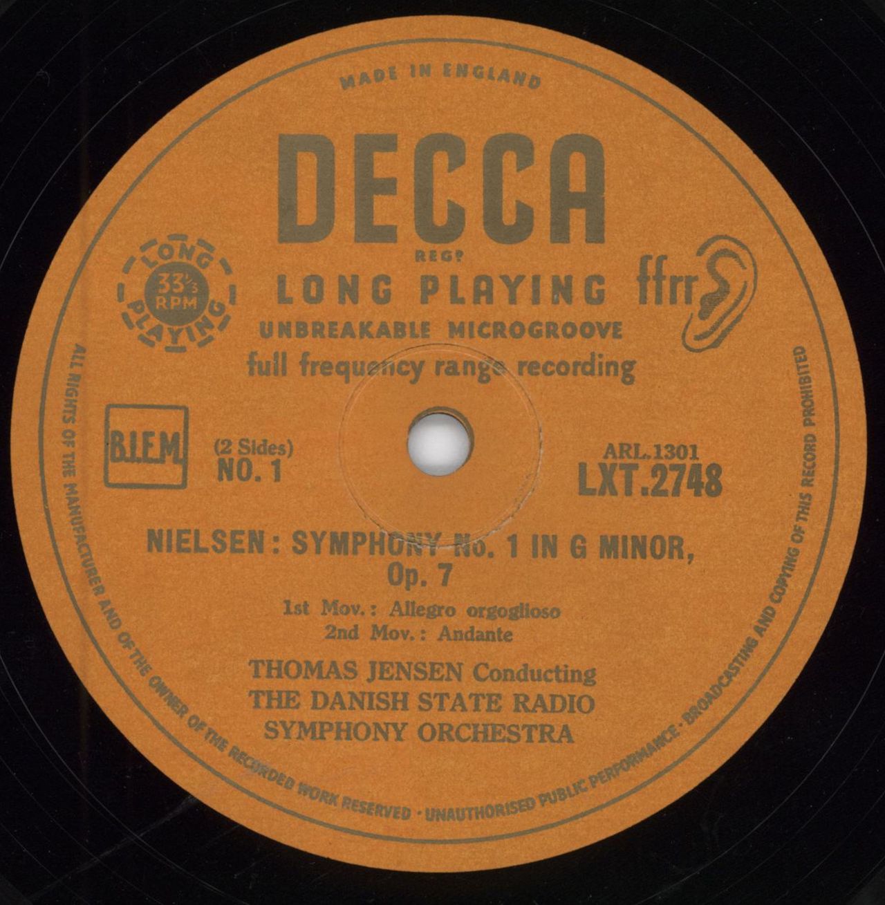 Carl Nielsen Symphony No. 1 in G Minor, Opus 7 UK vinyl LP album (LP record) C52LPSY785975