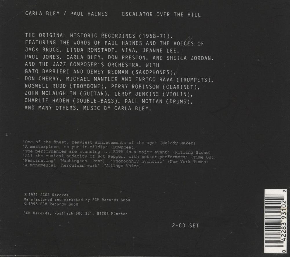 Carla Bley Escalator Over The Hill German 2 CD album set (Double CD)