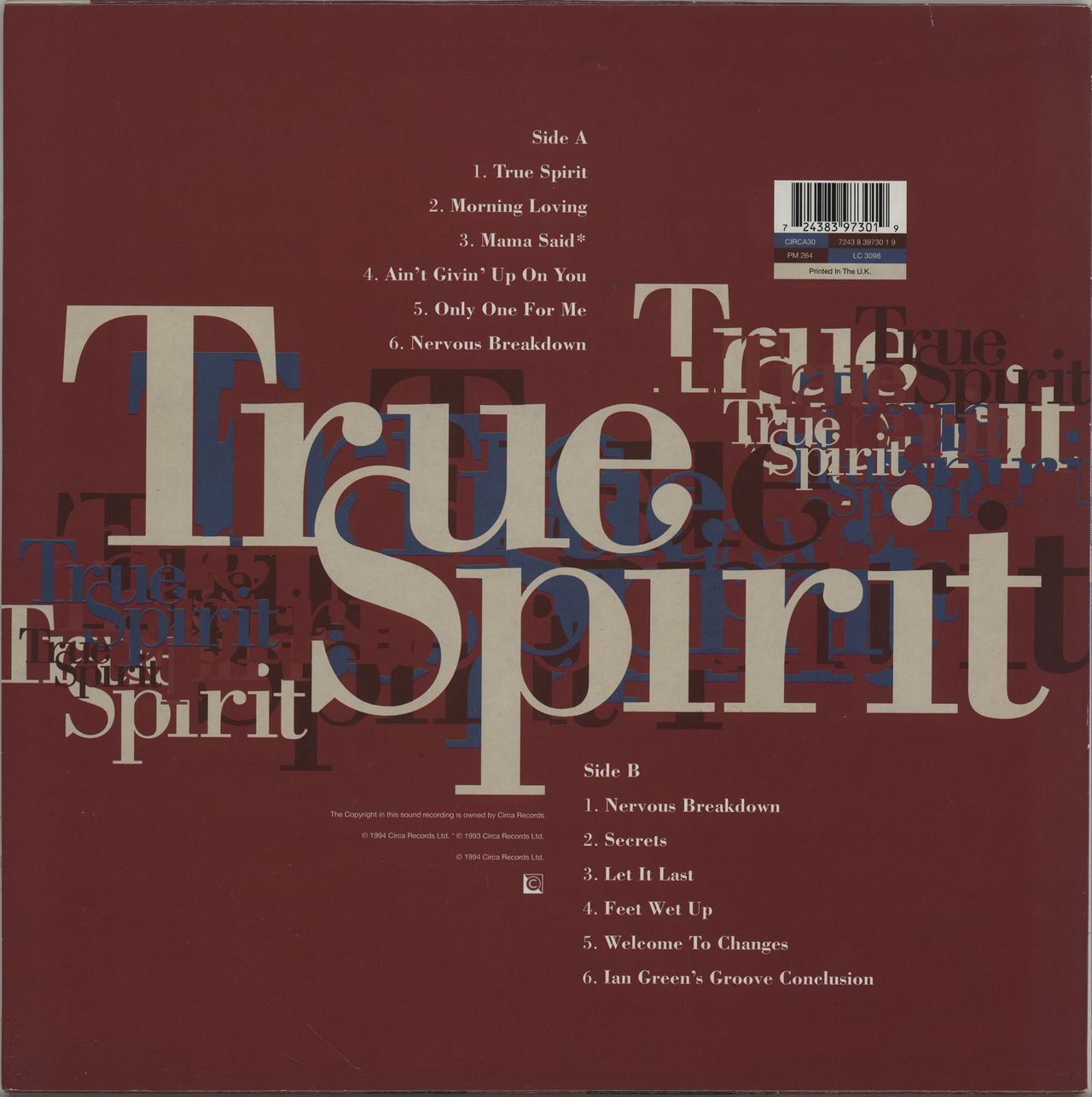Carleen Anderson True Spirit UK vinyl LP album (LP record) 724383973019