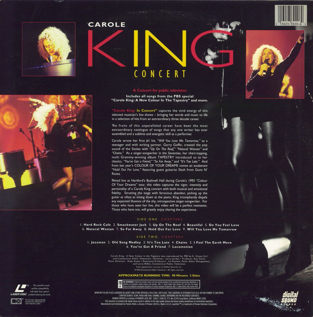 Carole King In Concert US laserdisc / lazerdisc 013023392069