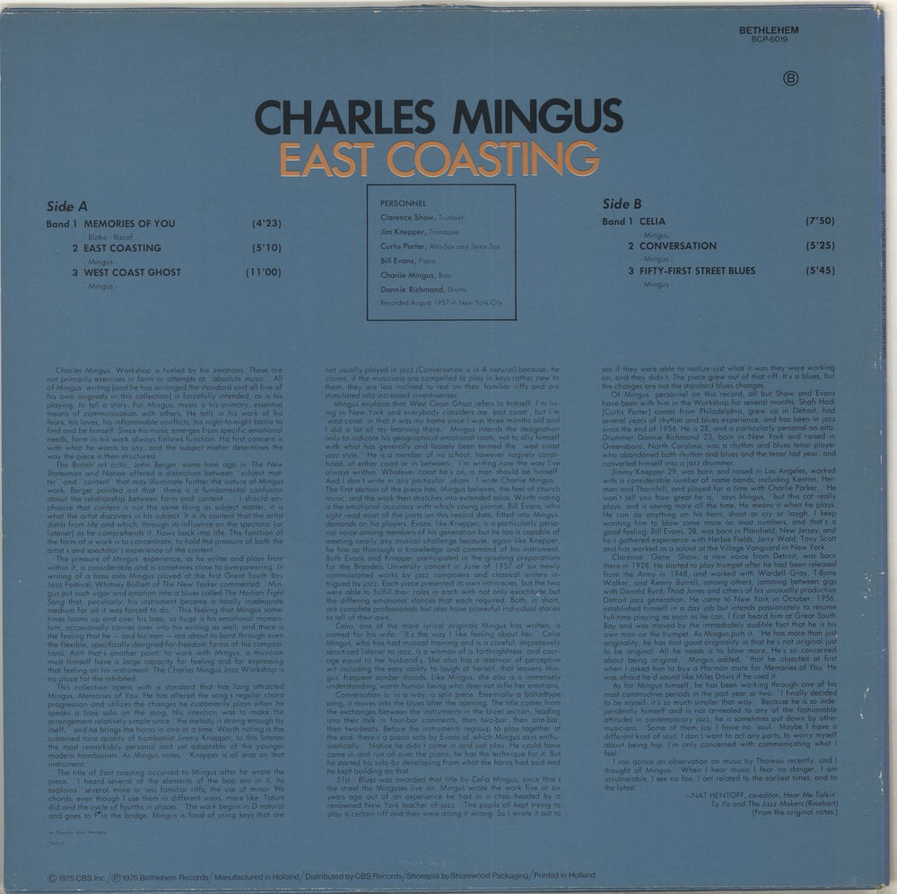 Charles Mingus East Coasting Dutch vinyl LP album (LP record)