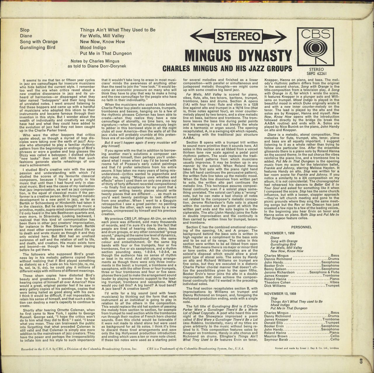 Charles Mingus Mingus Dynasty UK vinyl LP album (LP record)