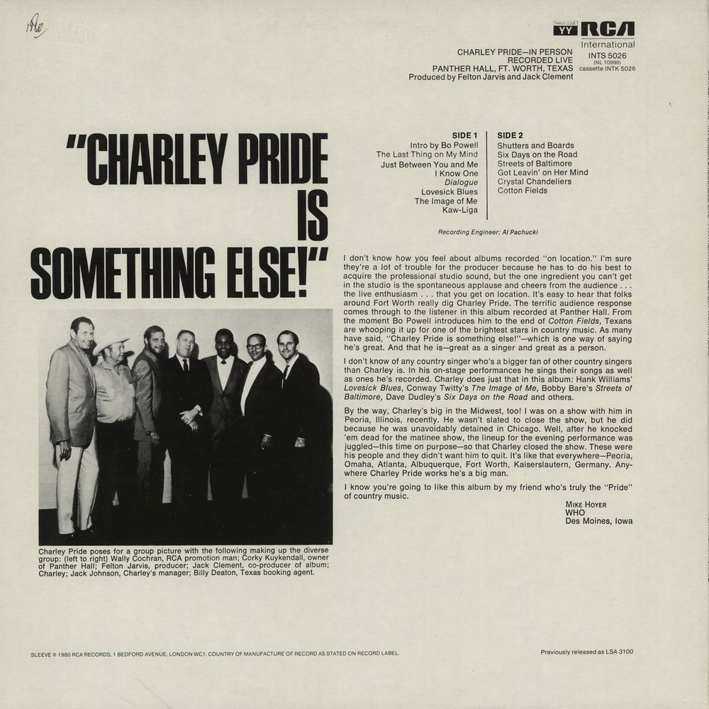 Charley Pride In Person UK vinyl LP album (LP record)