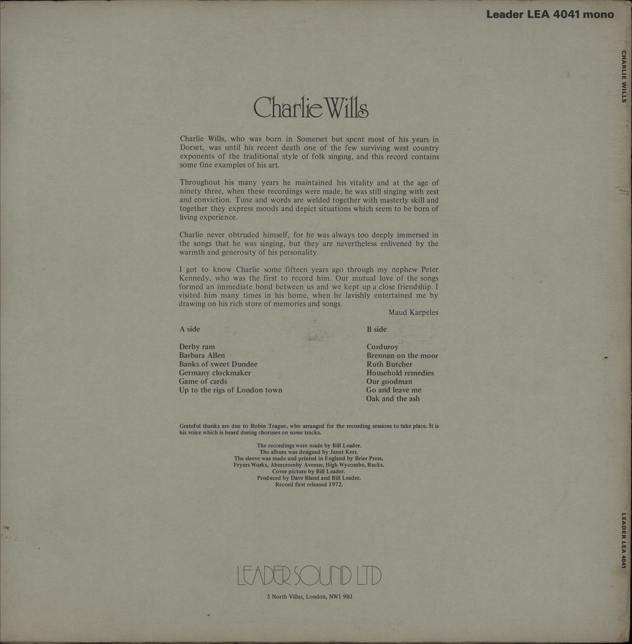 Charlie Wills Charlie Willis UK vinyl LP album (LP record)