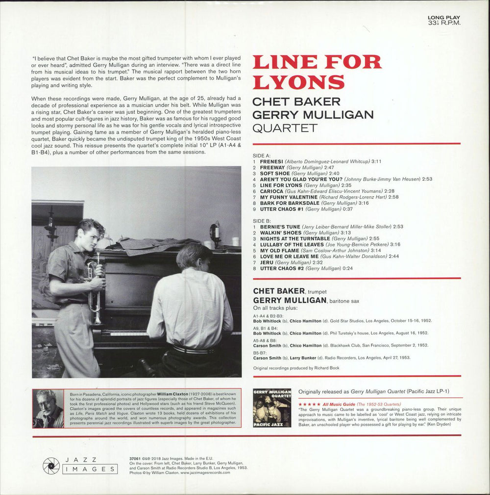 Chet Baker Line For Lyons - Chet Baker Gerry Mulligan Quartet - 180gm UK vinyl LP album (LP record)