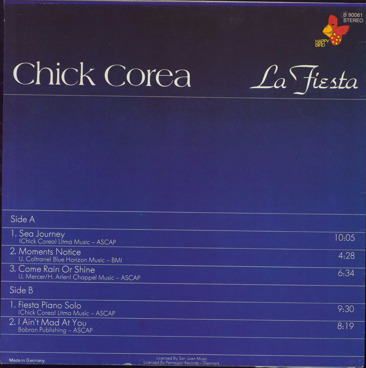 Chick Corea La Fiesta German vinyl LP album (LP record)