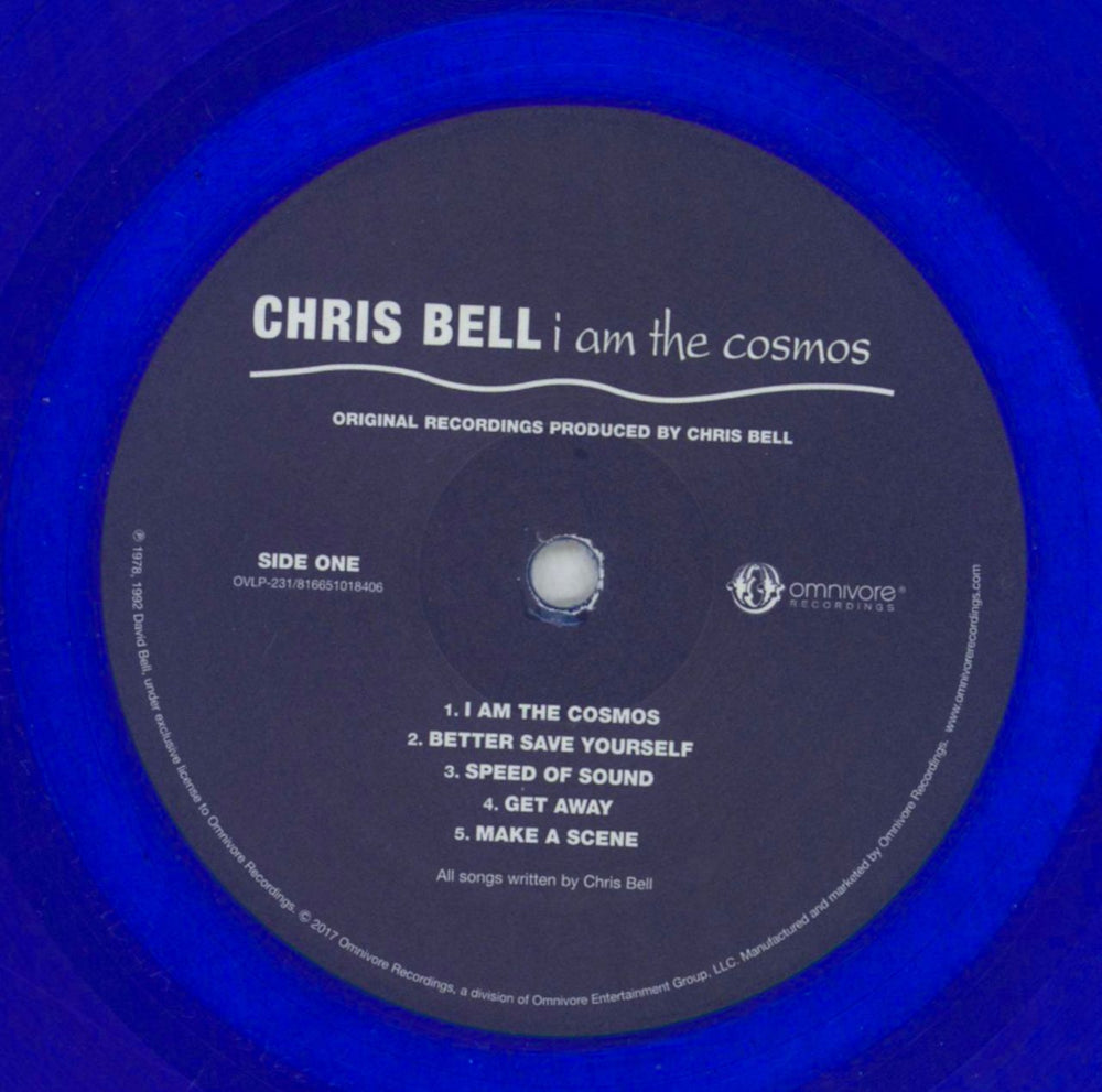 Chris Bell I Am The Cosmos - Blue Vinyl US vinyl LP album (LP record) CBLLPIA828507