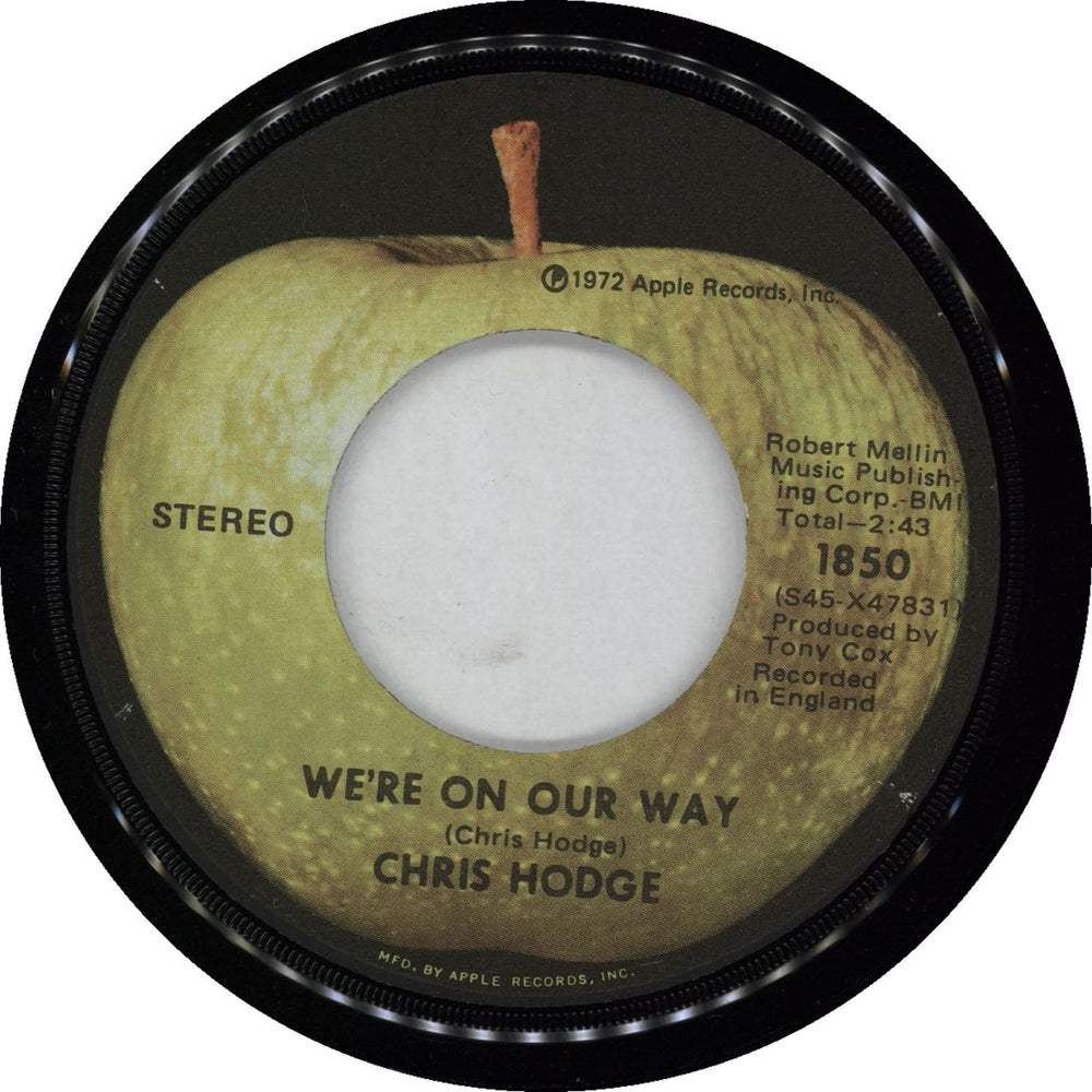 Chris Hodge We're On Our Way US 7" vinyl single (7 inch record / 45)