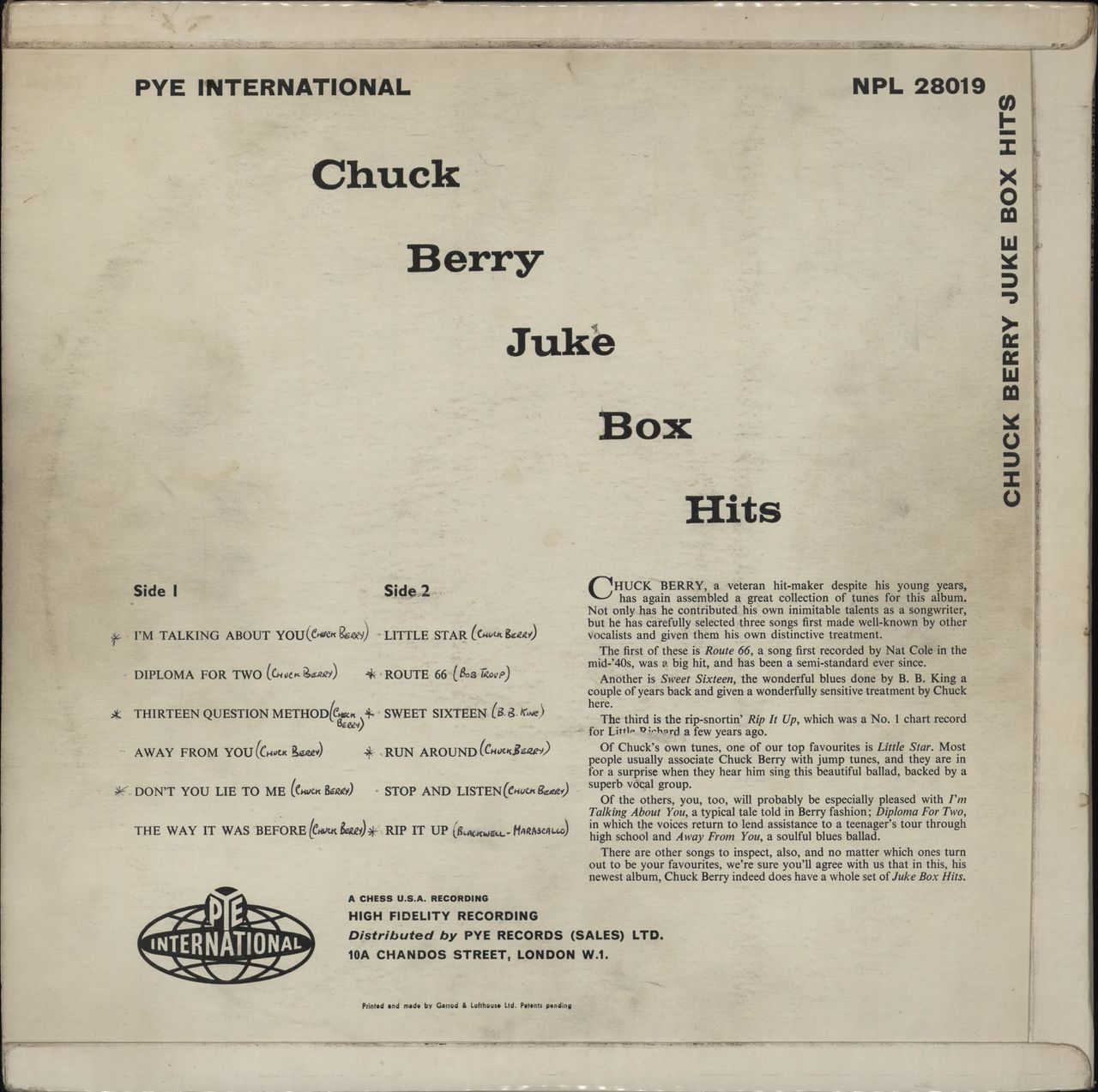Chuck Berry Juke Box Hits - WOS UK vinyl LP album (LP record) CHKLPJU764391