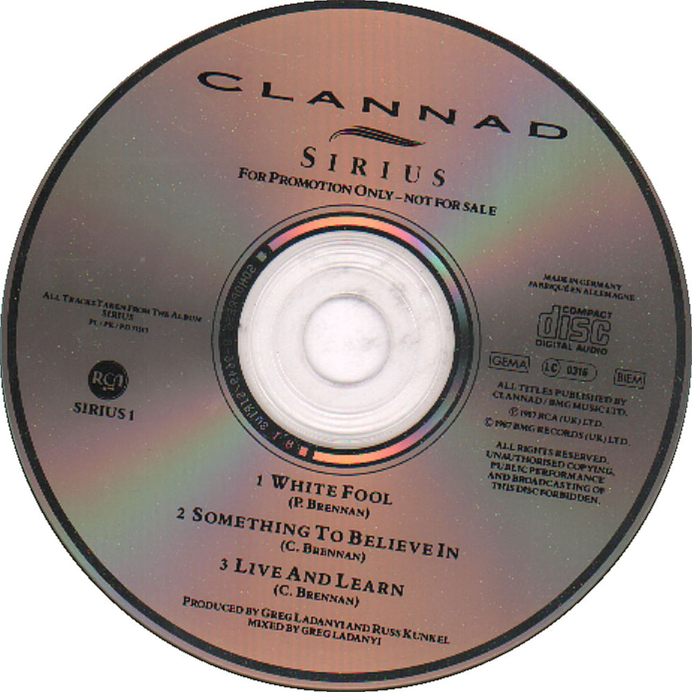 Clannad Sirius Sampler UK Promo CD single (CD5 / 5") SIRIUS1