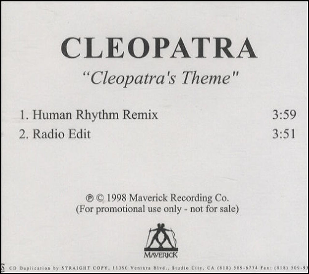 Cleopatra Cleopatra's Theme US Promo CD single (CD5 / 5") CD ACETATE