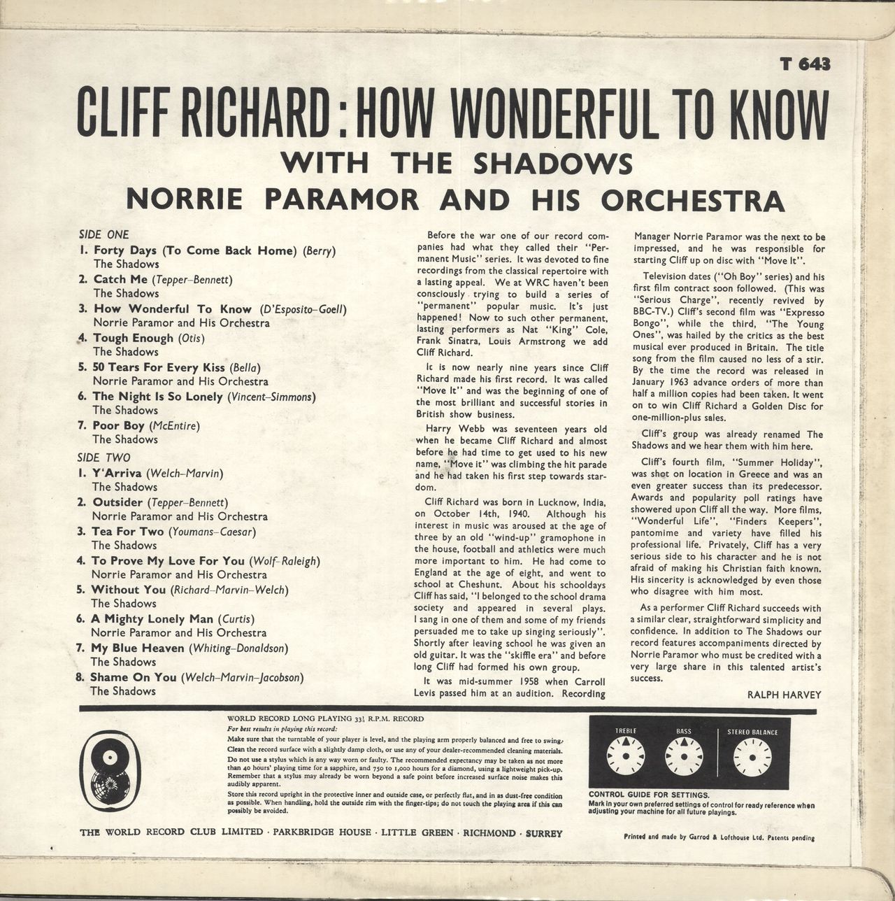 Cliff Richard How Wonderful To Know UK vinyl LP album (LP record)