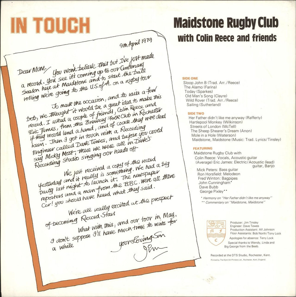 Colin Reece & Friends In Touch UK vinyl LP album (LP record)