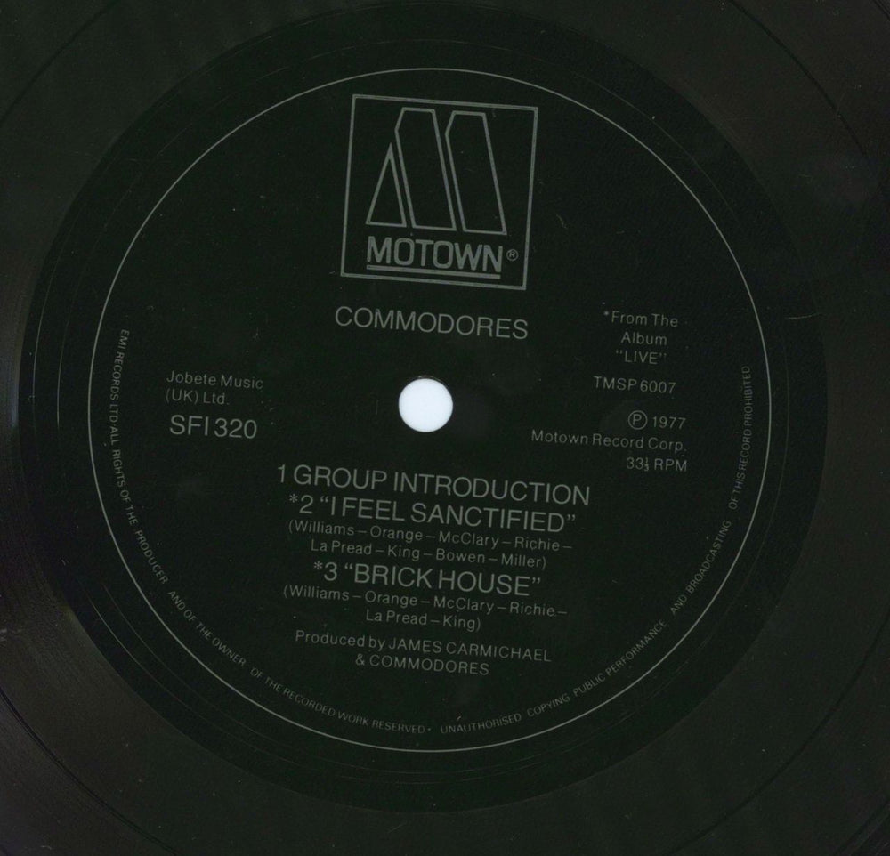 Commodores From The Album Live UK Promo 7" vinyl single (7 inch record / 45) SFI320