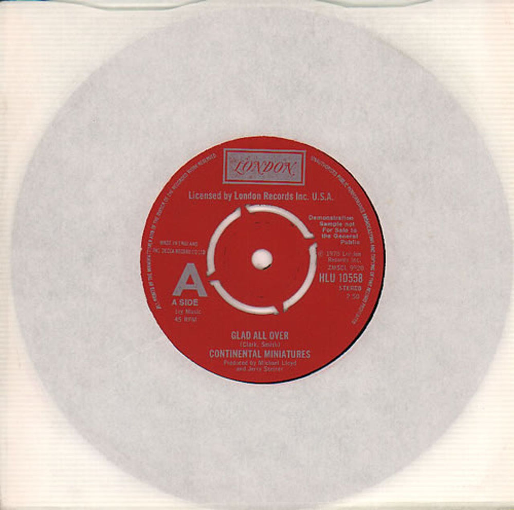 Continental Miniatures Glad All Over - A Label UK Promo 7" vinyl single (7 inch record / 45) HLU10558