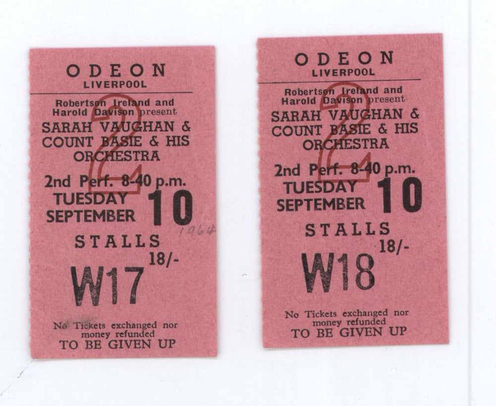 Count Basie & Sarah Vaughan Souvenir Programme + ticket stubs UK tour programme D-1TRSO787165
