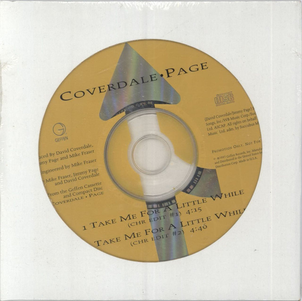 Coverdale Page Take Me For A While - CHR Edits US Promo CD single (CD5 / 5") PROCD4535