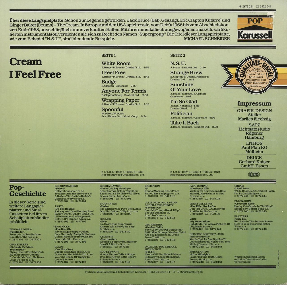 Cream I Feel Free - EX German vinyl LP album (LP record)