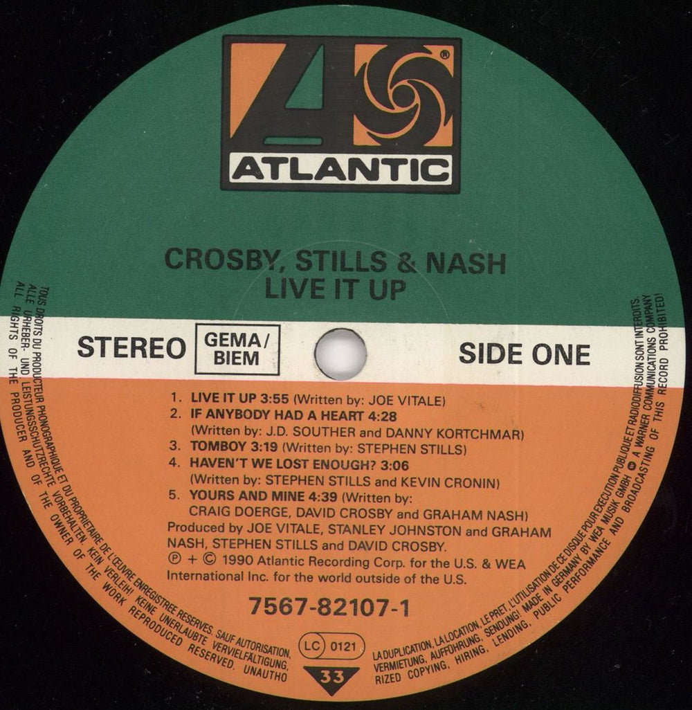 Crosby, Stills & Nash Live It Up German vinyl LP album (LP record) NOYLPLI596987