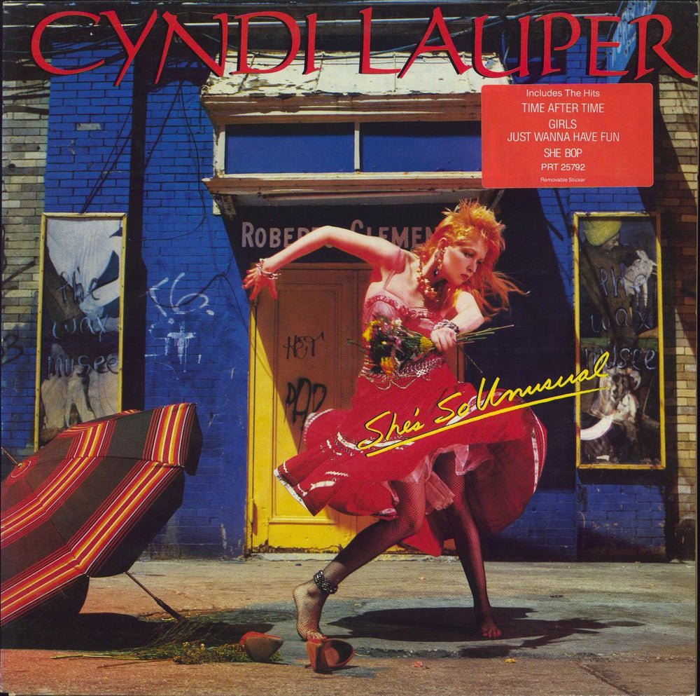 Cyndi Lauper She's So Unusual - Hype Stickered UK vinyl LP album (LP record) PRT25792