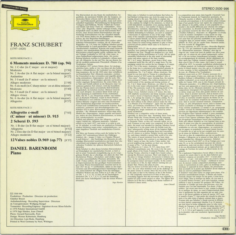 Daniel Barenboim Schubert: Moments Musicaux / Scherzi / Allegretto / Valses Nobles German vinyl LP album (LP record)