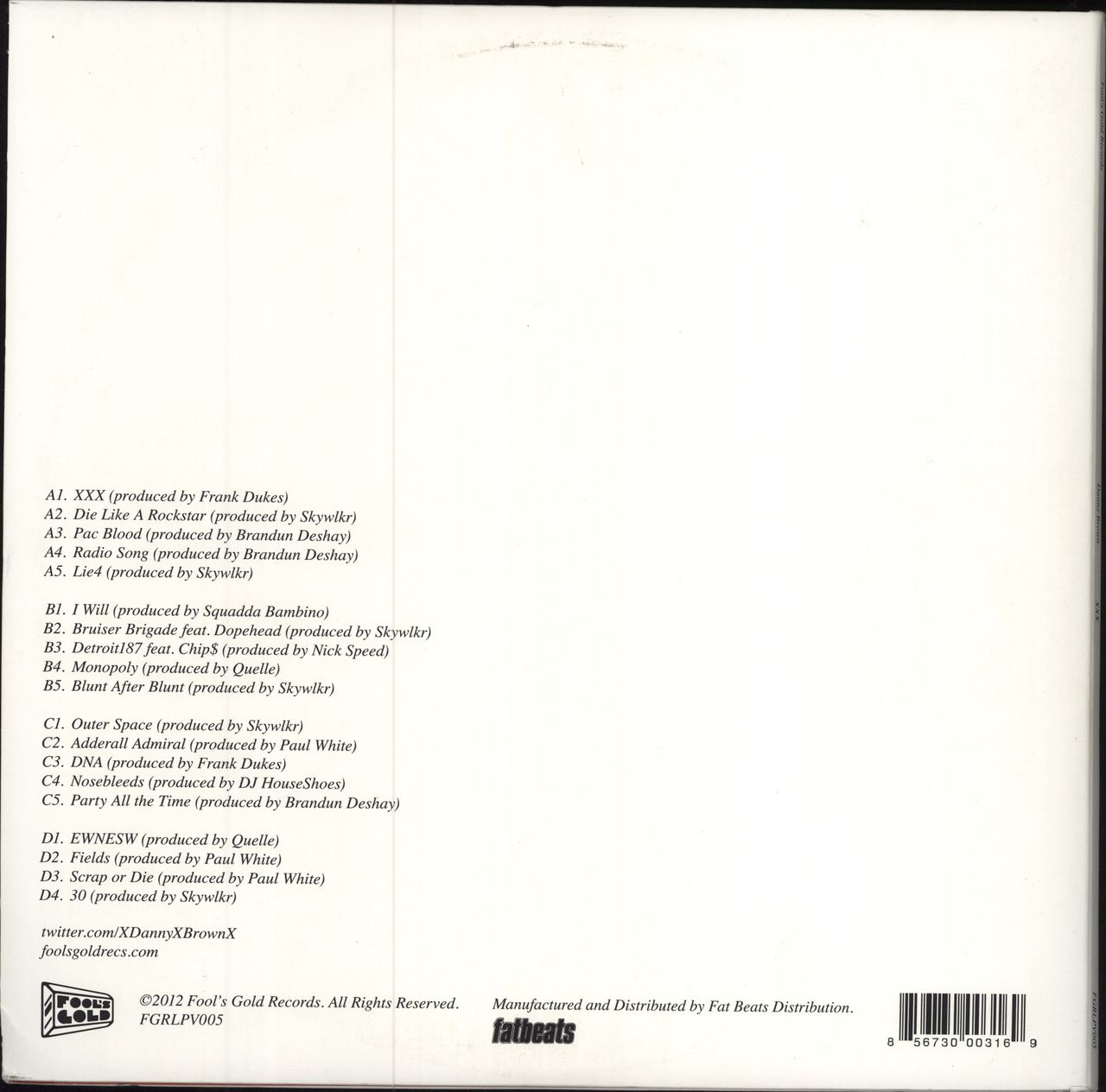 Danny Brown XXX US 2-LP vinyl record set (Double LP Album) 856730003169
