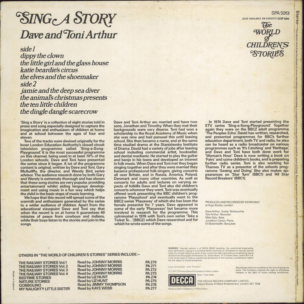 Dave & Toni Arthur Sing A Story UK vinyl LP album (LP record)