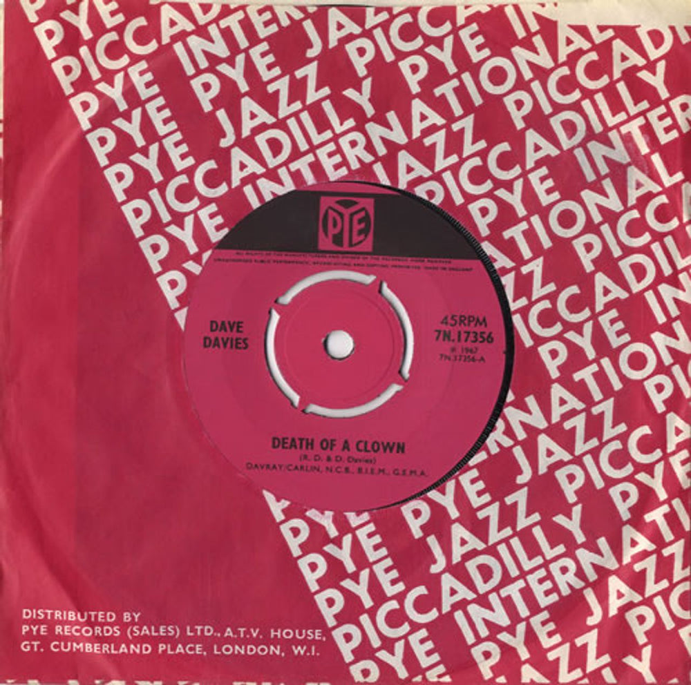Dave Davies Death Of A Clown - 4pr - VG+ UK 7" vinyl single (7 inch record / 45) 7N.17356