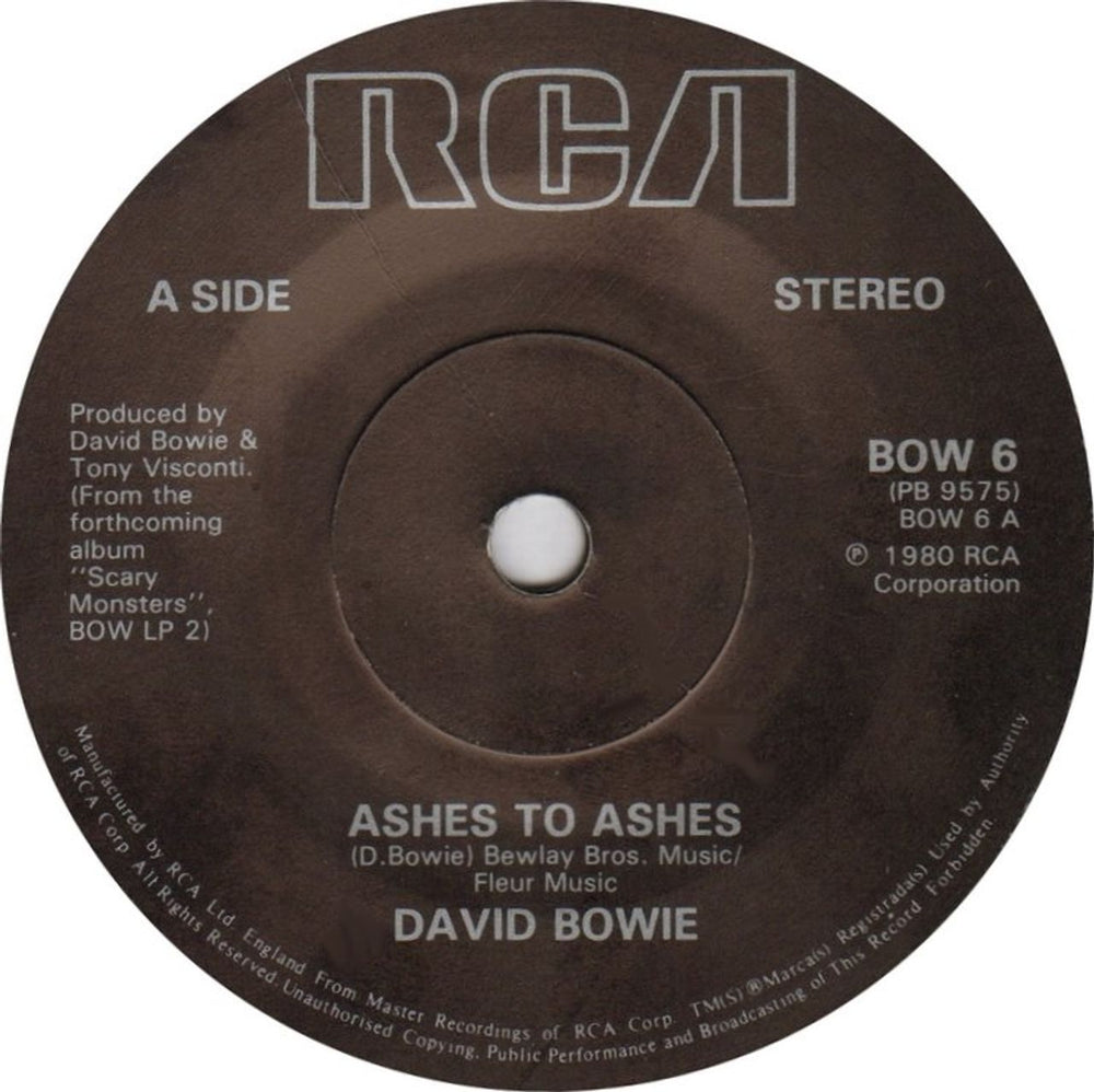 David Bowie Ashes To Ashes - P/S A + Stamps UK 7" vinyl single (7 inch record / 45)