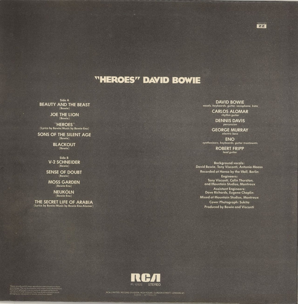 David Bowie Heroes - Glossy Sleeve UK vinyl LP album (LP record)