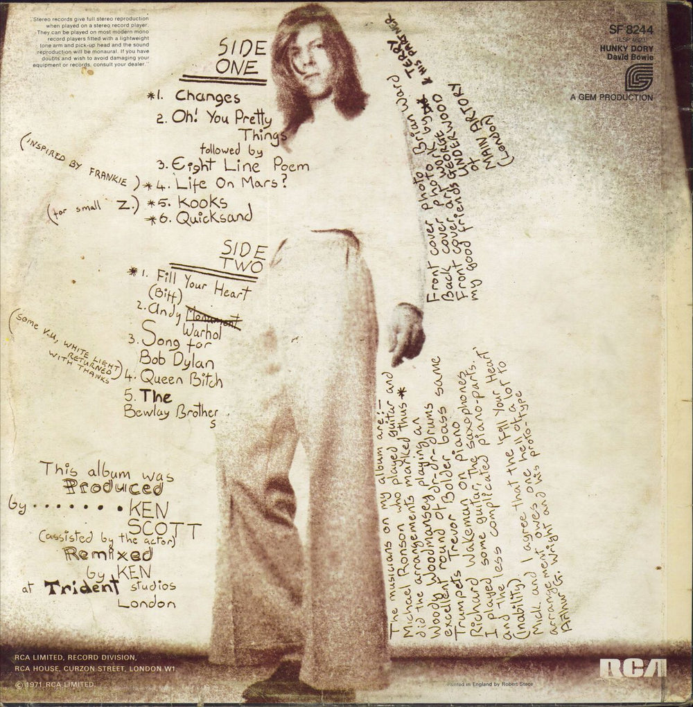 David Bowie Hunky Dory - 1st (b) - F/L - Gem - VG/EX UK vinyl LP album (LP record)