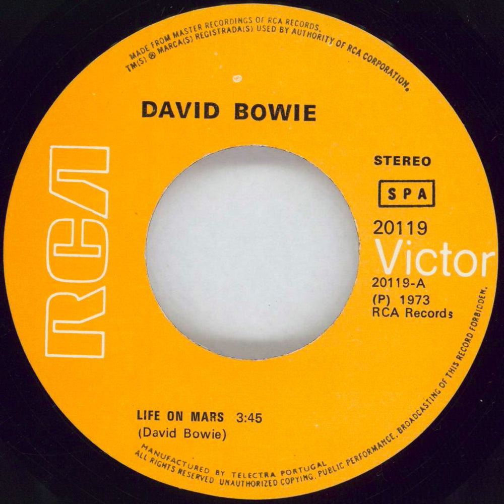 David Bowie Life On Mars - 'SPA' issue Portugese 7" vinyl single (7 inch record / 45) BOW07LI775121