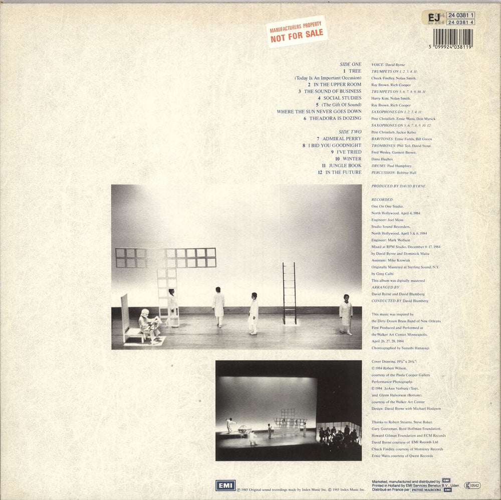 David Byrne Music For The Knee Plays - Sample Dutch Promo vinyl LP album (LP record) BYNLPMU734846