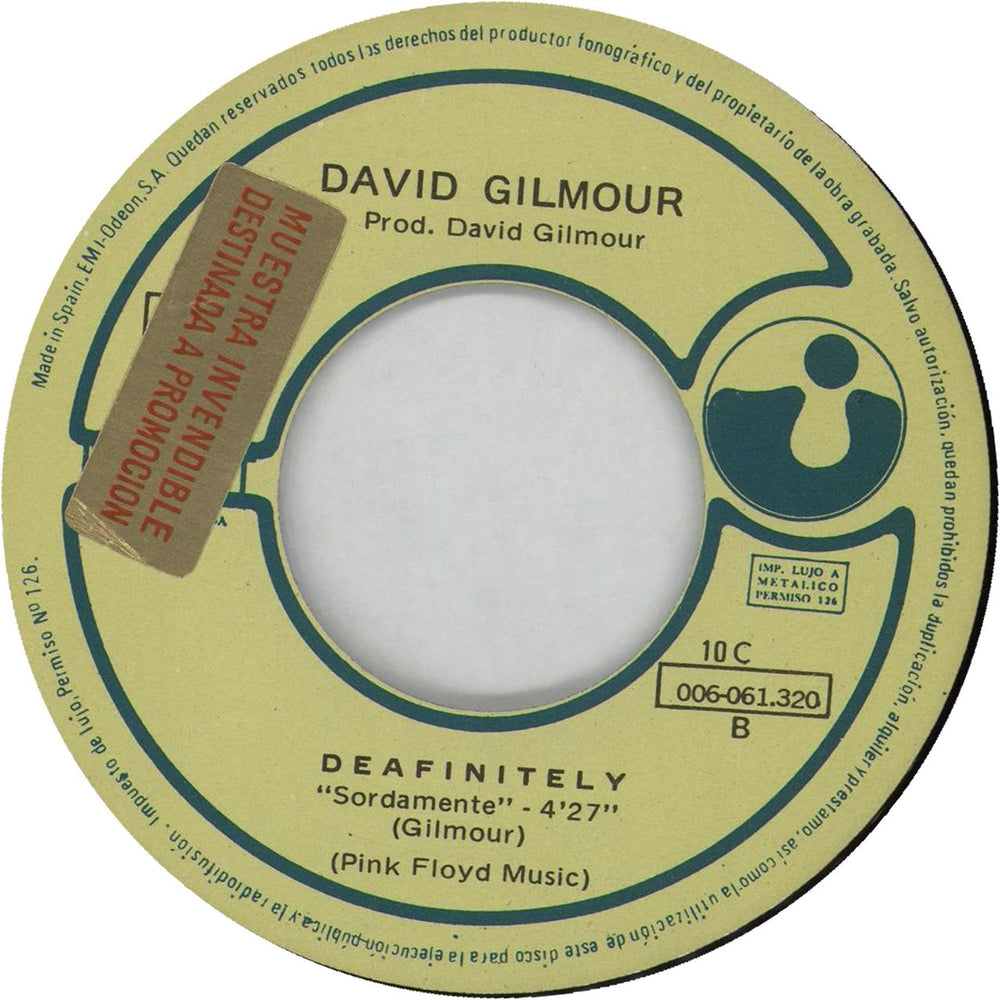 David Gilmour No Hay Forma De Salir De Aqui - Sample Spanish 7" vinyl single (7 inch record / 45) DGL07TH93692