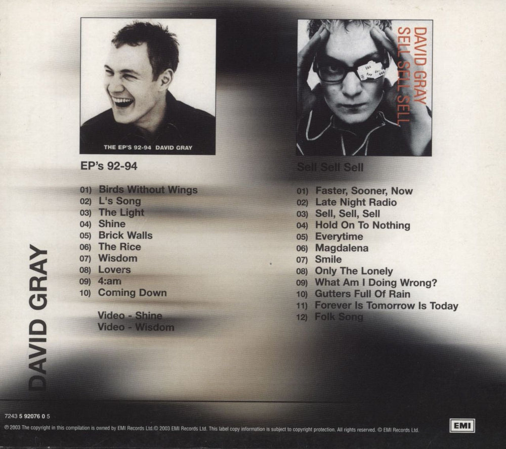 David Gray EP's 92-94 / Sell Sell Sell UK 2 CD album set (Double CD) 724359207605