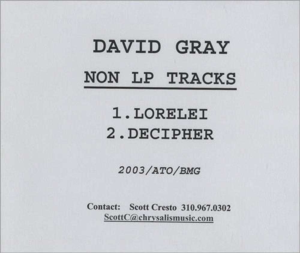 David Gray Non LP Tracks US Promo CD-R acetate CDR ACETATE