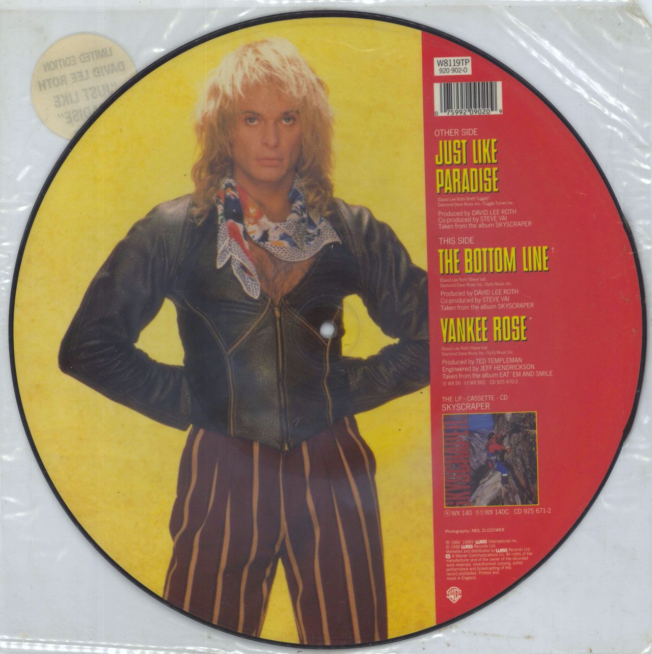 David Lee Roth Just Like Paradise UK 12 picture disc
