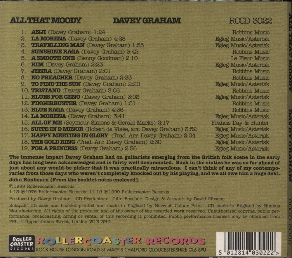 Davy Graham All That Moody UK CD album (CDLP) 5012814030222