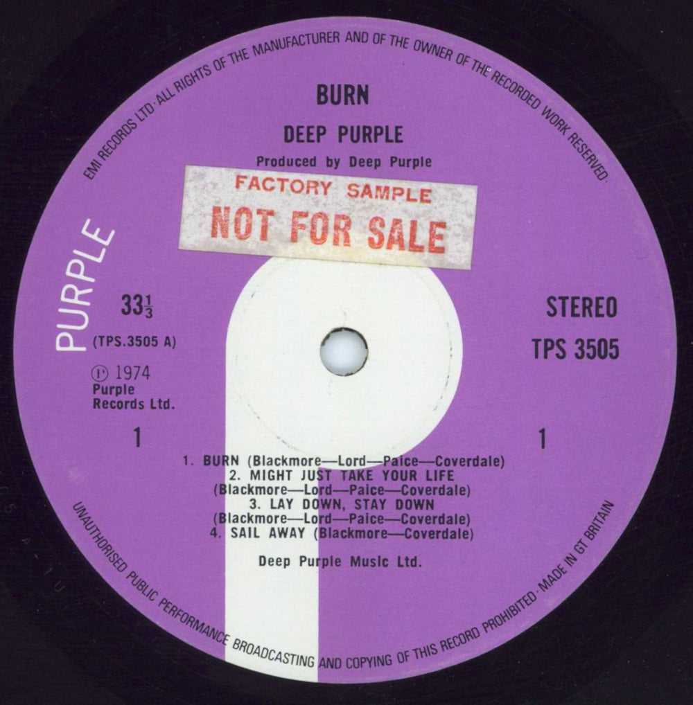 Deep Purple Burn - 2nd - Factory Sample UK vinyl LP album (LP record) DEELPBU808115