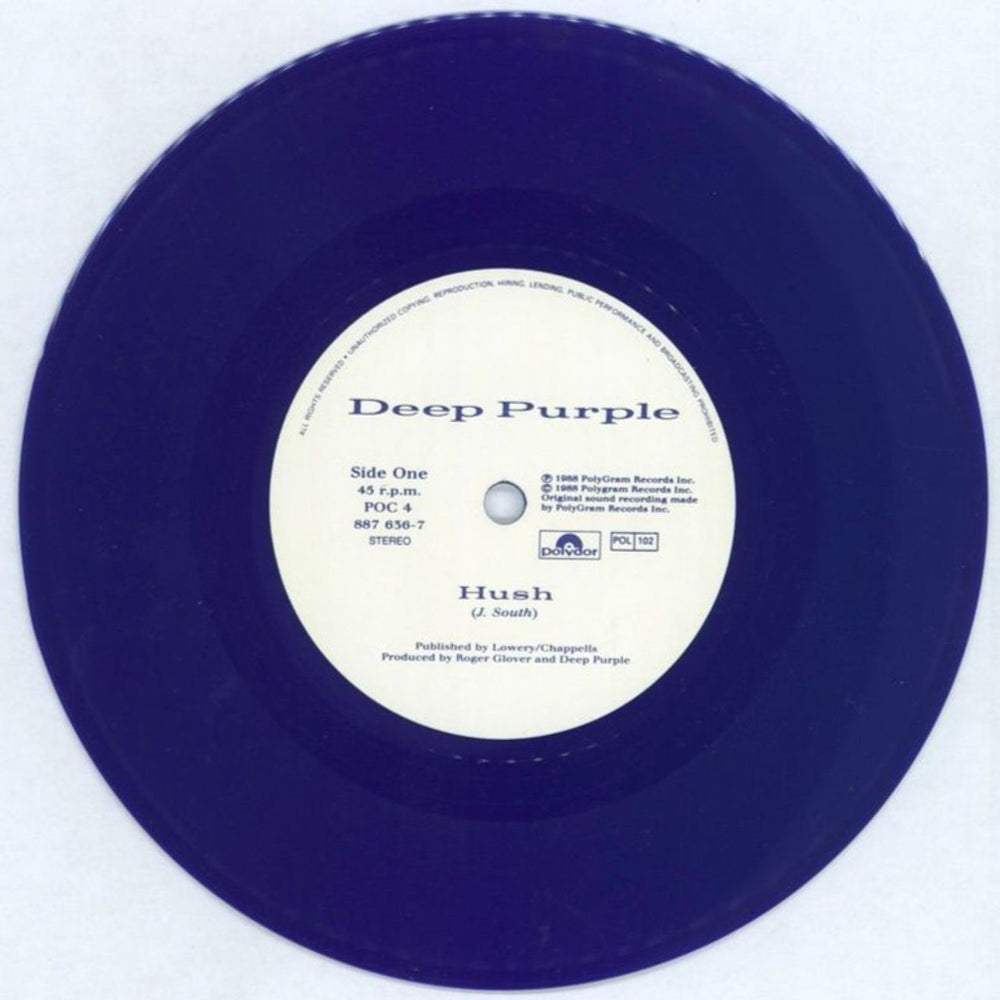 Deep Purple Hush - Blue Vinyl - EX UK 7" vinyl single (7 inch record / 45) DEE07HU783142