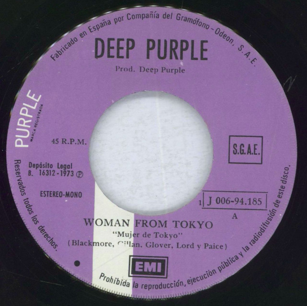 Deep Purple Woman From Tokyo Spanish 7" vinyl single (7 inch record / 45) DEE07WO823452