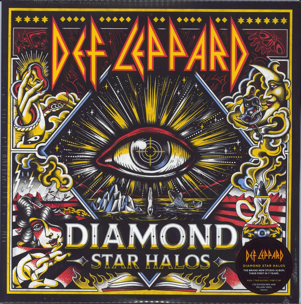 Def Leppard Diamond Star Halos - Red & Yellow Vinyl - Sealed UK 2-LP vinyl record set (Double LP Album) 3894515