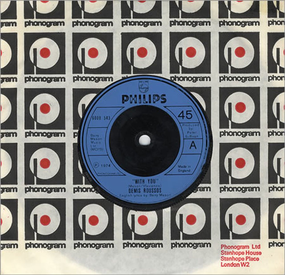 Demis Roussos With You UK 7" vinyl single (7 inch record / 45) 6009543