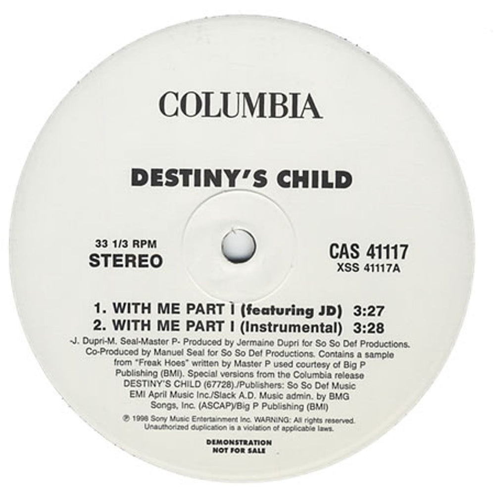 Destiny's Child With Me US Promo 12" vinyl single (12 inch record / Maxi-single) CAS41117