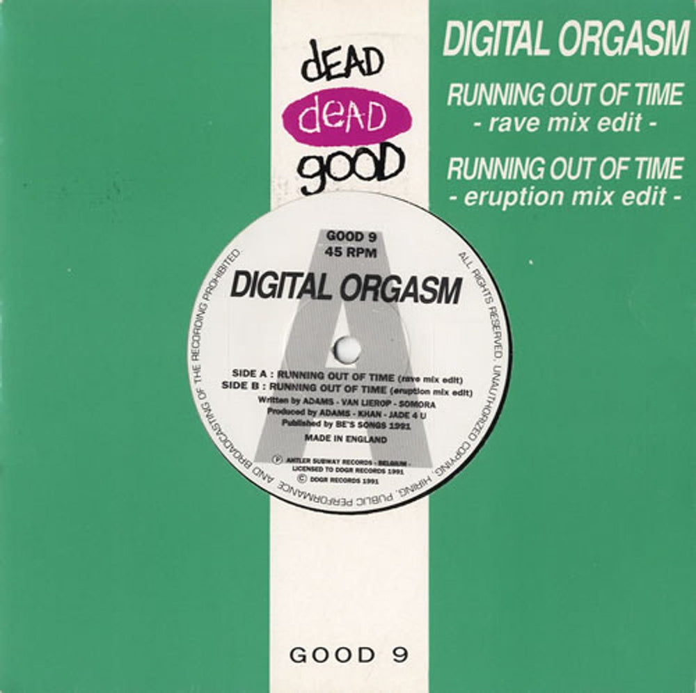 Digital Orgasm Running Out Of Time - Die-Cut Sleeve UK 7" vinyl single (7 inch record / 45) GOOD9