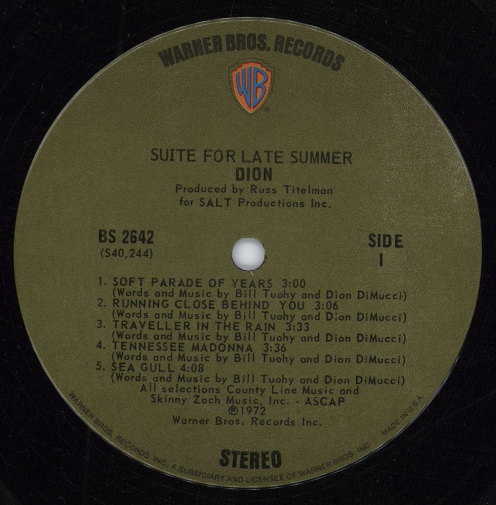 Dion Suite For Late Summer US vinyl LP album (LP record) DNILPSU790357