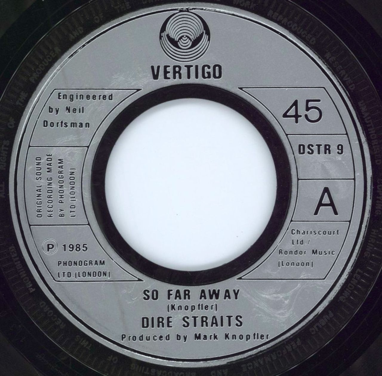 Dire Straits So Far Away - Wide UK 7" vinyl single (7 inch record / 45) DSTR9